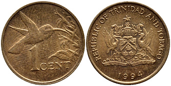 Тринидад и Тобаго 1 цент 1994 колибри KM 29 бронза 4396-1017