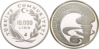 Турция 10000 лир 1988 Олимпиада 1988, Факел KM 984 серебро PROOF 1088-8-14