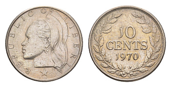Либерия 10 центов 1970  KM 15a.2 медно-никель  UNC 4659-429
