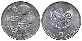 Индонезия 25 рупий 1994 мускатный орех KM 55 алюминий 177-521