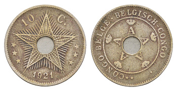 Бельгийское Конго 10 сантимов 1921 KM 18 медно-никель 4647-1232