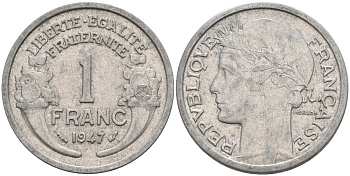 Франция 1 франк 1947 KM 885a.1 алюминий 4142-954