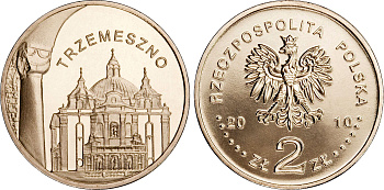 Польша 2 злотых 2010 MW, серия польские города, Тшемешно (Trzemeszno) KM 752 нордик UNC 4676-735
