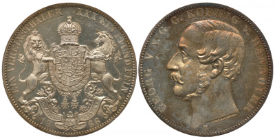 Брауншвейг-Каленберг-Ганновер 1 талер 1866 В, Георг V (1851-1866) КМ 230, AKS 144, Dav. 682, Kahnt 239, Thun 174 серебро 00-809-35