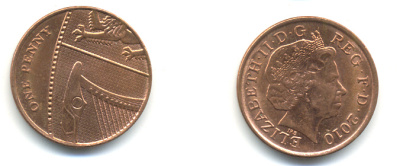 Великобритания 1 пенни 2010 Елизавета II (1952-2022) KM 1107, Spink B6 сталь плакированная медью 177-1217