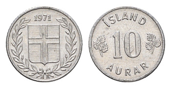 Исландия 10 эйре 1971 KM 10a алюминий UNC 4690-729