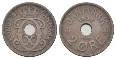 Дания 2 эре 1927 NCH, Кристиан X (1912-1947) KM 827 бронза 4701-633