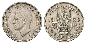 Великобритания 1 шиллинг 1950 Георг VI (1936-1952), Шотландский герб KM 877, Spink 4109 медно-никель 4663-155