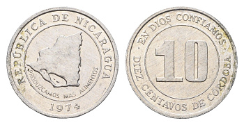 Никарагуа 10 сентаво 1974 ФАО - Давайте производить больше еды KM 29 алюминий 4679-632