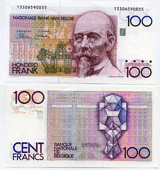 БЕЛЬГИЯ 100 ФРАНКОВ 1978-81 Pick 140 бумага UNC (ПРЕСС) 444-82-1