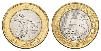Бразилия 1 реал 2015 XXXI летние Олимпийские Игры, Рио-де-Жанейро 2016 - Волейбол KM 709 биметалл UNC 4646-155