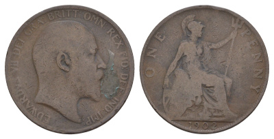 Великобритания 1 пенни 1902 Эдуард VII (1901-1910) KM 794.1, Sp 3990A бронза 4645-1012