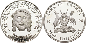 Уганда 2000 шиллингов 1996 начало нашей эры - рождество Христово KM 74а серебро PROOF 11-326-25