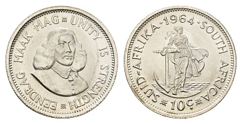 ЮАР 10 центов 1964 Ян ван Рибек KM 60 серебро UNC 76-1016