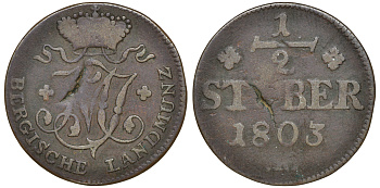 Берг 1/2 штюбера 1803 Максимилиан I (1799-1825) KM 2, AKS 7 медь 4606-153