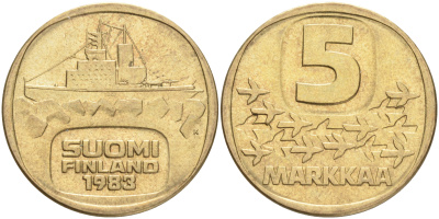 ФИНЛЯНДИЯ 5 МАРОК 1983 K ЛЕДОКОЛ KM 57 алюминиевая бронза 4556-915