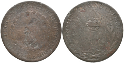 БРАЗИЛИЯ 80 РЕЙСОВ 1830 R, ПЕДРО I (1822-1830) KM 366.1 медь 79-923