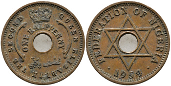 Нигерия 1/2 пенни 1959 Елизавета II (1952-), Британский протекторат KM 1 бронза 4387-319