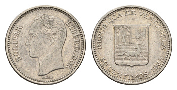 Венесуэла 50 сентимо 1965 Симон Боливар Y 41 никель 4679-642