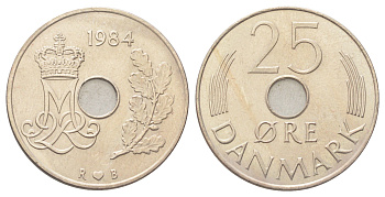 Дания 25 эре 1984 R;B, Маргрете II (1972-2024) KM 861 медно-никель UNC 190-314
