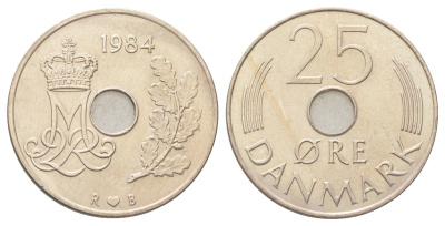 Дания 25 эре 1984 R;B, Маргрете II (1972-2024) KM 861 медно-никель UNC 190-314