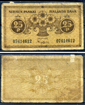 Финляндия 25 пенни 1916 Pick 17 бумага 8614-12-4-2