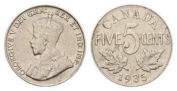 Канада 5 центов 1935 Георг V (1910-1936) KM 29 никель 4679-657