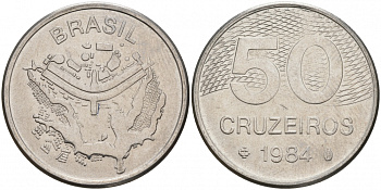 БРАЗИЛИЯ 50 КРУЙЗЕЙРО 1984 KM 594.1 сталь aUNC 73-321