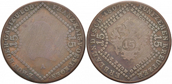 АВСТРИЯ 15 КРЕЦЕРОВ 1807 А KM 2138 медь 107-1021