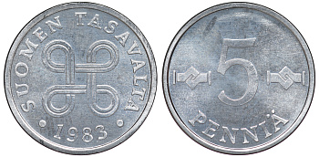 ФИНЛЯНДИЯ 5 ПЕННИ 1983 KM 45а алюминий UNC 3334-1068