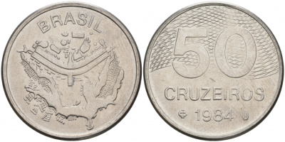 БРАЗИЛИЯ 50 КРУЙЗЕЙРО 1984 KM 594.1 сталь aUNC 73-321
