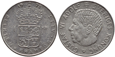 Швеция 1 крона 1973 Густав VI Адольф (1950-1973) KM 826а медь плакированная медно-никелем 4395-235
