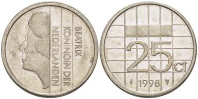 Нидерланды 25 центов 1998 Беатрикс (1980-2013) KM 204 никель 3458-226