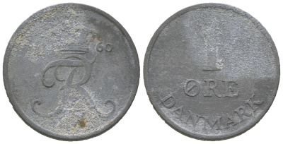 Дания 1 эре 1960 C; S, Фредерик IX (1947-1972) KM 839.2 цинк 3955-322