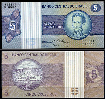 Бразилия 5 крузейро 1974 подпись 18, серия 05314, Педру I, Император Бразильской империи Pick 192 c бумага UNC (пресс) 2197-49-3-1