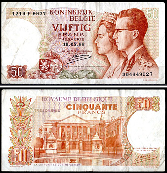 Бельгия 50 франков 1966 Pick 139 (3) бумага 6300-20-2-1