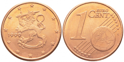 Финляндия 1 евроцент 1999 KM 98 сталь плакированная медью UNC 105-456
