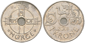 Норвегия 1 крона 2001 Харальд V (1991-) KM 462 медно-никель 4532-653