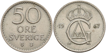 Швеция 50 эре 1967 Густав VI Адольф (1950-1973) KM 837 медно-никель 4152-446