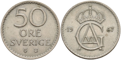 Швеция 50 эре 1967 Густав VI Адольф (1950-1973) KM 837 медно-никель 4152-446