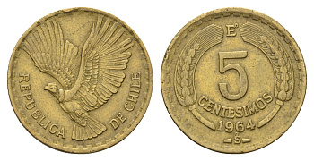 Чили 5 сентесимо 1964 KM 190 алюминиевая бронза 4688-246