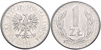 ПОЛЬША 1 ЗЛОТЫЙ 1987 MW KM 49.2 алюминий 4548-437
