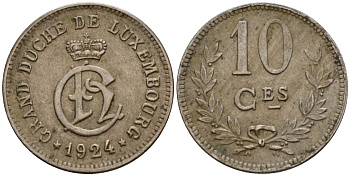 Люксембург 10 сантимов 1924 Шарлотта (1918-1964) KM 34 медно-никель 4575-1124