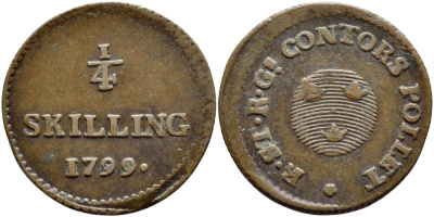 ШВЕЦИЯ 1/4 СКИЛЛИНГА 1799 ГУСТАВ IV АДОЛЬФ (1792-1809) KM 548 медь 4396-226