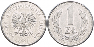 ПОЛЬША 1 ЗЛОТЫЙ 1987 MW KM 49.2 алюминий 4548-437