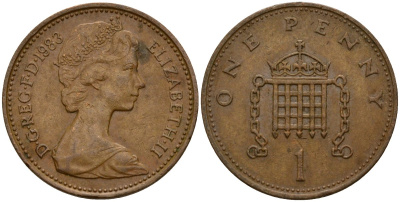 Великобритания 1 пенни 1983 Елизавета II (1952-2022) KM 927, Spink 4238 (B2) бронза 4154-968