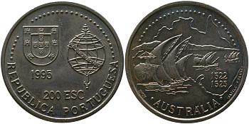 Португалия 200 эскудо 1995 INCM, Золотой век открытий - Австралия KM 684 медно-никель aUNC 00-00