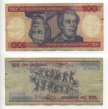 БРАЗИЛИЯ 100 КРУЗЕЙРО 1981 ПОДПИСЬ 20, ГЕРЦОГ КАКСИАС Pick 198a бумага 6289-29-2-1