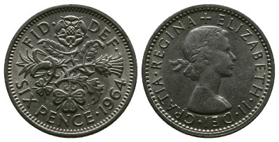 Великобритания 6 пенсов 1964 Елизавета II (1952-2022) KM 903, Spink 4149 медно-никель 4381-816