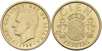 Испания 100 песет 1988 Хуан Карлос I (1975-2014) KM 826 алюминиевая бронза 4583-943